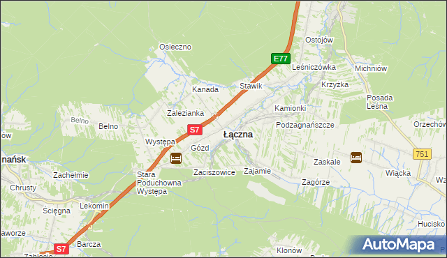 mapa Łączna powiat skarżyski, Łączna powiat skarżyski na mapie Targeo