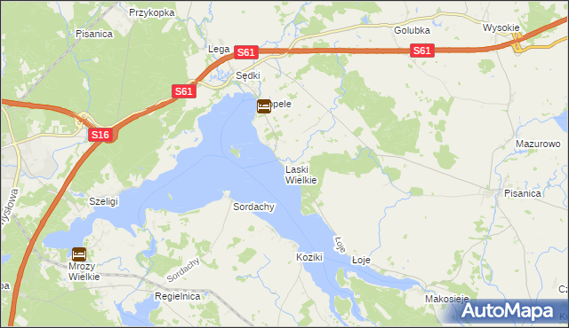 mapa Laski Wielkie gmina Kalinowo, Laski Wielkie gmina Kalinowo na mapie Targeo