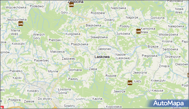 mapa Laskowa powiat limanowski, Laskowa powiat limanowski na mapie Targeo