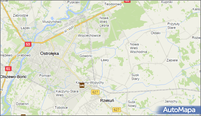 mapa Ławy gmina Rzekuń, Ławy gmina Rzekuń na mapie Targeo