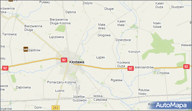 mapa Łążek gmina Kłodawa, Łążek gmina Kłodawa na mapie Targeo
