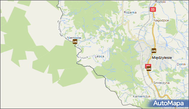 mapa Lesica gmina Międzylesie, Lesica gmina Międzylesie na mapie Targeo