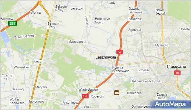 mapa Lesznowola powiat piaseczyński, Lesznowola powiat piaseczyński na mapie Targeo