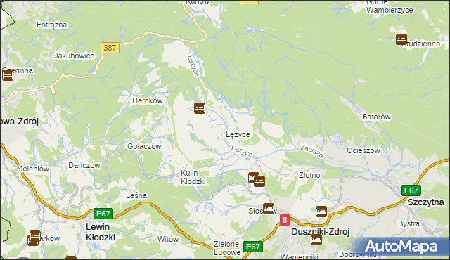 mapa Łężyce gmina Szczytna, Łężyce gmina Szczytna na mapie Targeo