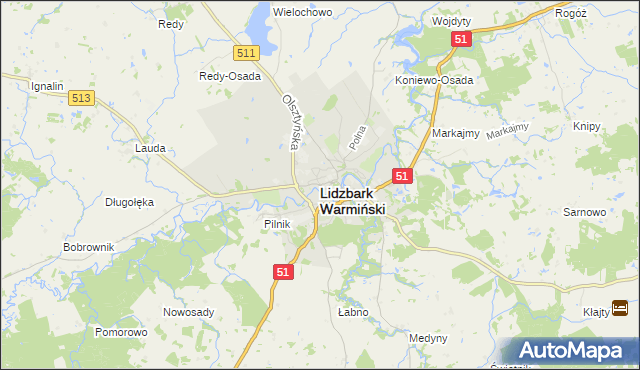 mapa Lidzbark Warmiński, Lidzbark Warmiński na mapie Targeo