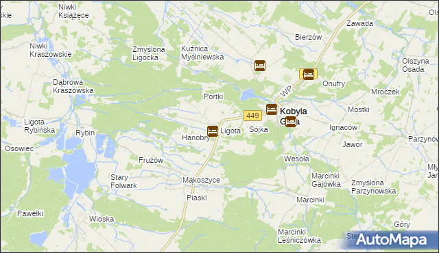 mapa Ligota gmina Kobyla Góra, Ligota gmina Kobyla Góra na mapie Targeo