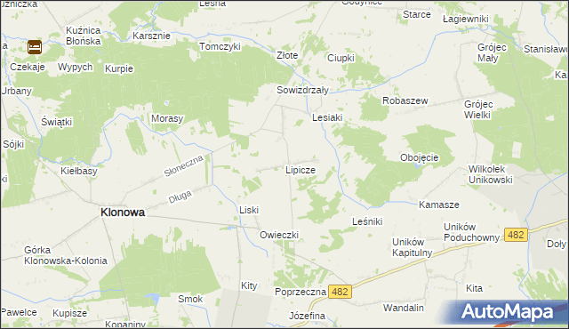 mapa Lipicze gmina Klonowa, Lipicze gmina Klonowa na mapie Targeo