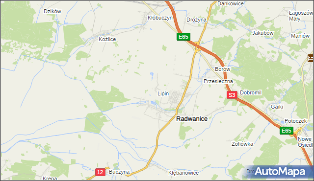 mapa Lipin gmina Radwanice, Lipin gmina Radwanice na mapie Targeo