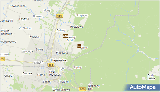 mapa Lipiny gmina Hajnówka, Lipiny gmina Hajnówka na mapie Targeo