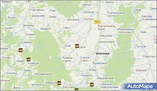 mapa Lipnik gmina Wiśniowa, Lipnik gmina Wiśniowa na mapie Targeo