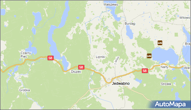 mapa Lipniki gmina Jedwabno, Lipniki gmina Jedwabno na mapie Targeo