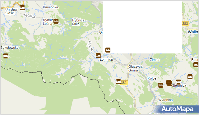 mapa Łomnica gmina Głuszyca, Łomnica gmina Głuszyca na mapie Targeo