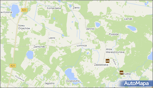 mapa Łomnica gmina Urszulin, Łomnica gmina Urszulin na mapie Targeo