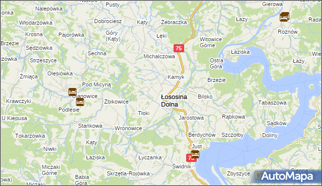 mapa Łososina Dolna, Łososina Dolna na mapie Targeo