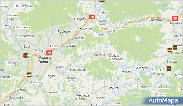 mapa Łostówka, Łostówka na mapie Targeo