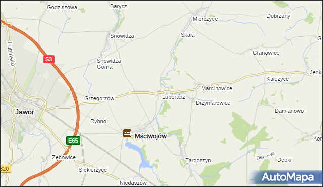 mapa Luboradz gmina Mściwojów, Luboradz gmina Mściwojów na mapie Targeo