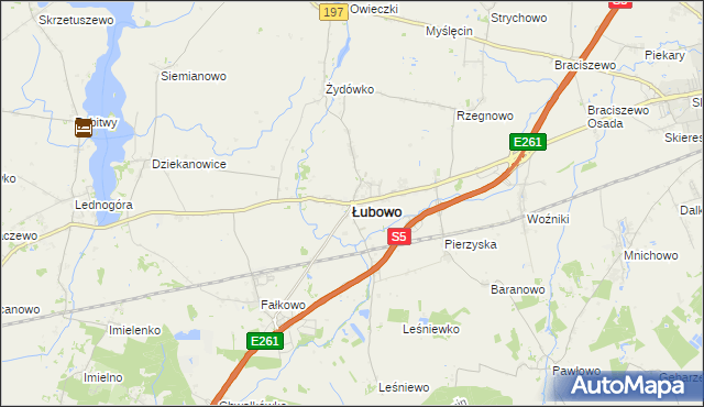 mapa Łubowo powiat gnieźnieński, Łubowo powiat gnieźnieński na mapie Targeo