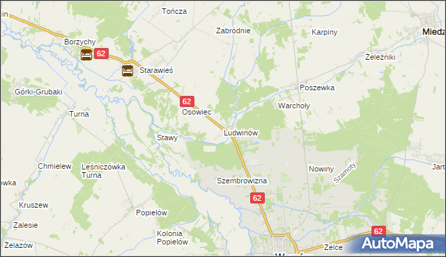 mapa Ludwinów gmina Liw, Ludwinów gmina Liw na mapie Targeo