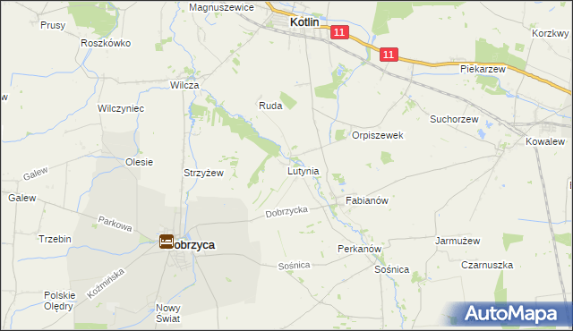 mapa Lutynia gmina Dobrzyca, Lutynia gmina Dobrzyca na mapie Targeo