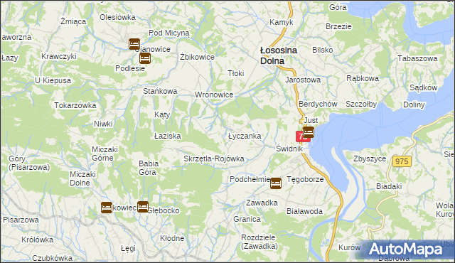 mapa Łyczanka gmina Łososina Dolna, Łyczanka gmina Łososina Dolna na mapie Targeo
