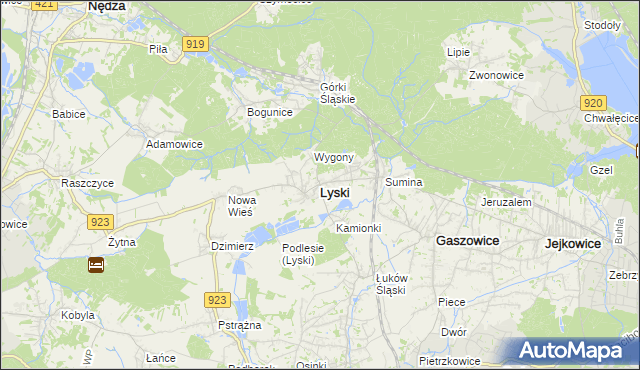 mapa Lyski powiat rybnicki, Lyski powiat rybnicki na mapie Targeo
