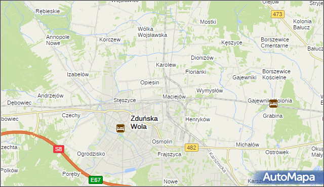 mapa Maciejów gmina Zduńska Wola, Maciejów gmina Zduńska Wola na mapie Targeo