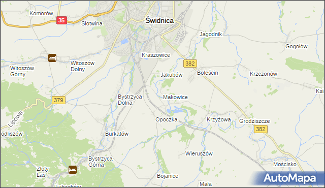 mapa Makowice gmina Świdnica, Makowice gmina Świdnica na mapie Targeo