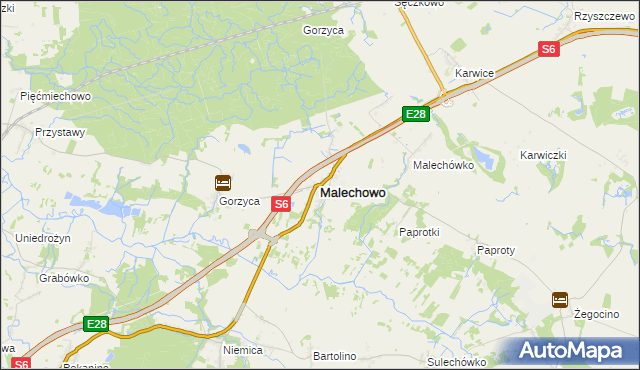 mapa Malechowo powiat sławieński, Malechowo powiat sławieński na mapie Targeo