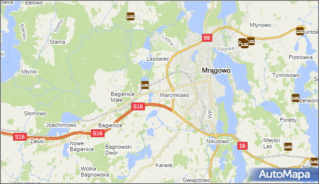 mapa Marcinkowo gmina Mrągowo, Marcinkowo gmina Mrągowo na mapie Targeo