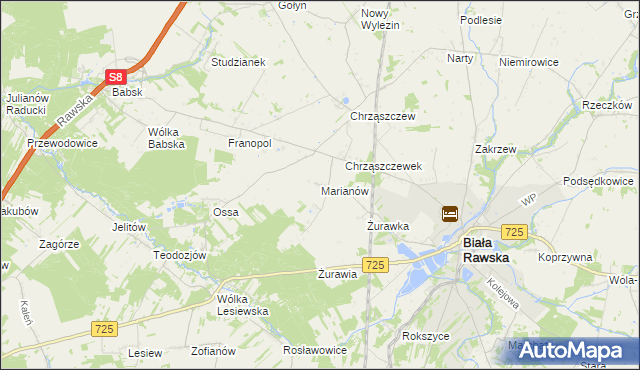 mapa Marianów gmina Biała Rawska, Marianów gmina Biała Rawska na mapie Targeo
