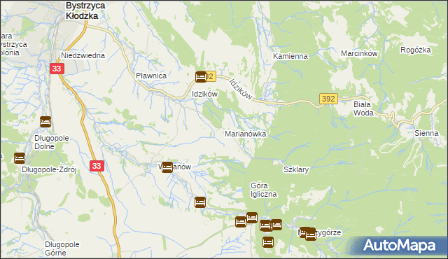 mapa Marianówka gmina Bystrzyca Kłodzka, Marianówka gmina Bystrzyca Kłodzka na mapie Targeo