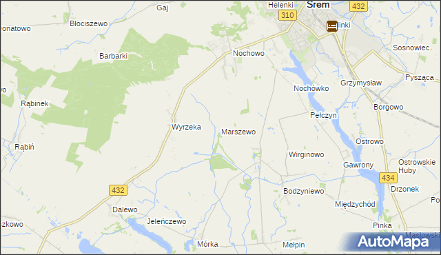 mapa Marszewo gmina Śrem, Marszewo gmina Śrem na mapie Targeo