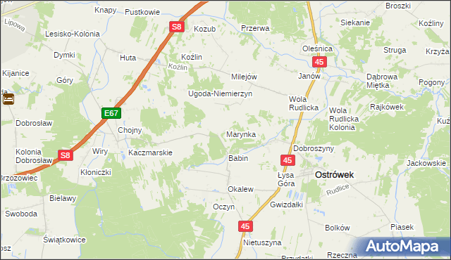 mapa Marynka gmina Ostrówek, Marynka gmina Ostrówek na mapie Targeo