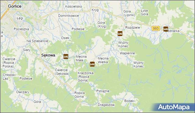 mapa Męcina Wielka, Męcina Wielka na mapie Targeo