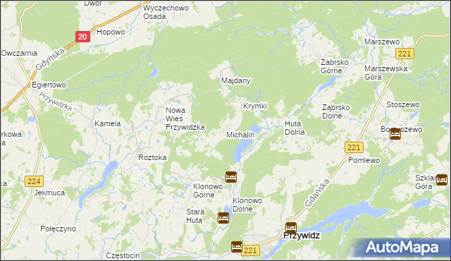 mapa Michalin gmina Przywidz, Michalin gmina Przywidz na mapie Targeo