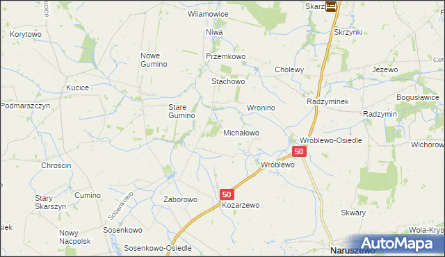 mapa Michałowo gmina Naruszewo, Michałowo gmina Naruszewo na mapie Targeo