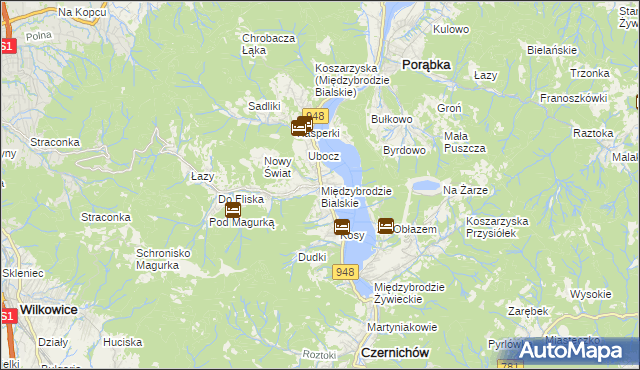 mapa Międzybrodzie Bialskie, Międzybrodzie Bialskie na mapie Targeo