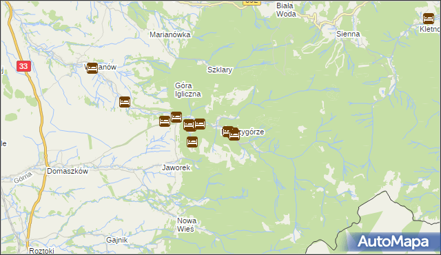 mapa Międzygórze gmina Bystrzyca Kłodzka, Międzygórze gmina Bystrzyca Kłodzka na mapie Targeo