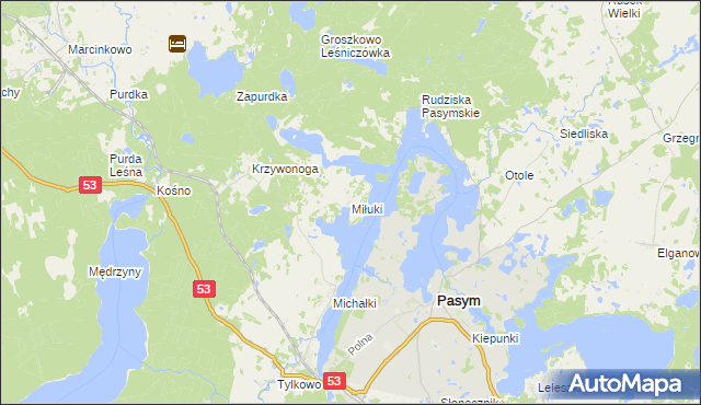 mapa Miłuki gmina Pasym, Miłuki gmina Pasym na mapie Targeo