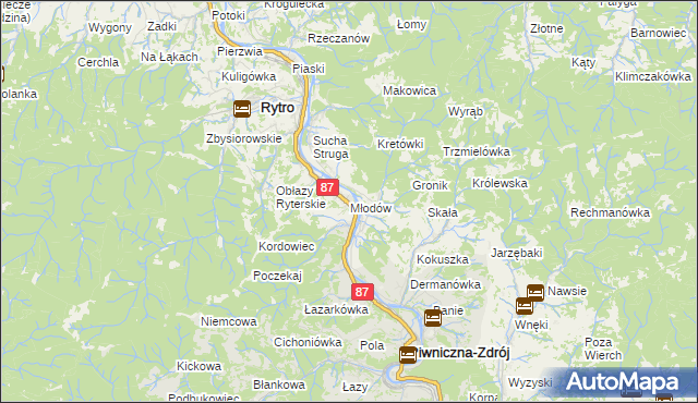 mapa Młodów gmina Piwniczna-Zdrój, Młodów gmina Piwniczna-Zdrój na mapie Targeo