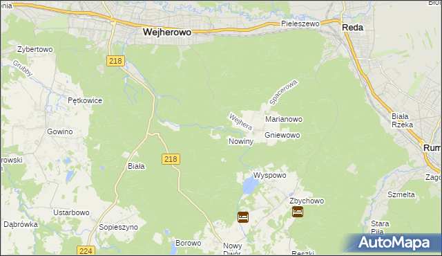 mapa Młynki gmina Wejherowo, Młynki gmina Wejherowo na mapie Targeo