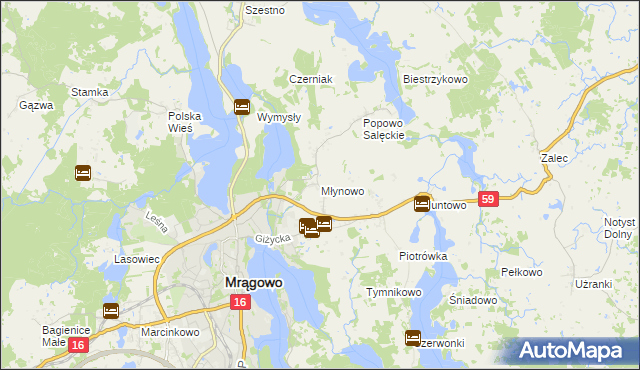 mapa Młynowo gmina Mrągowo, Młynowo gmina Mrągowo na mapie Targeo