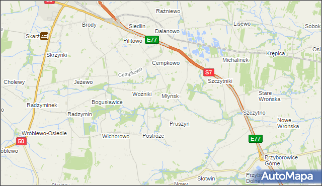 mapa Młyńsk gmina Płońsk, Młyńsk gmina Płońsk na mapie Targeo