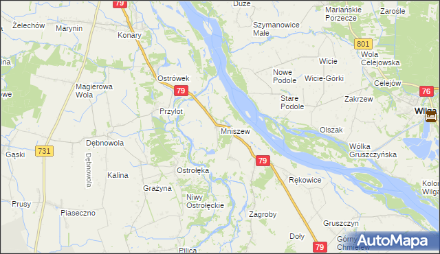 mapa Mniszew gmina Magnuszew, Mniszew gmina Magnuszew na mapie Targeo