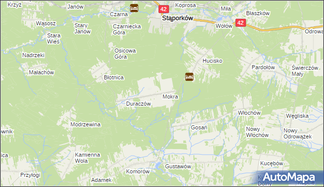 mapa Mokra gmina Stąporków, Mokra gmina Stąporków na mapie Targeo