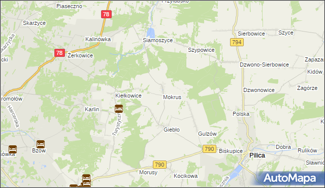 mapa Mokrus gmina Ogrodzieniec, Mokrus gmina Ogrodzieniec na mapie Targeo