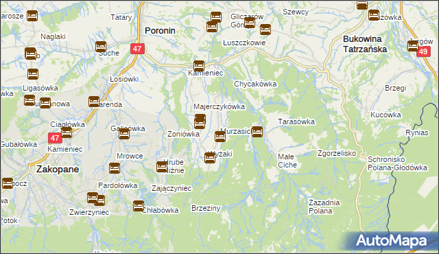 mapa Murzasichle, Murzasichle na mapie Targeo