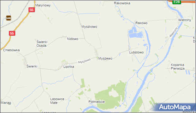 mapa Myszewo, Myszewo na mapie Targeo