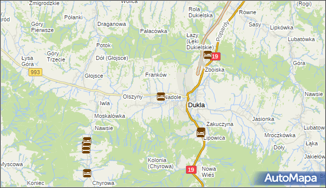mapa Nadole gmina Dukla, Nadole gmina Dukla na mapie Targeo