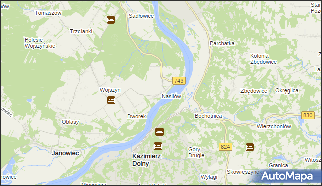 mapa Nasiłów gmina Janowiec, Nasiłów gmina Janowiec na mapie Targeo